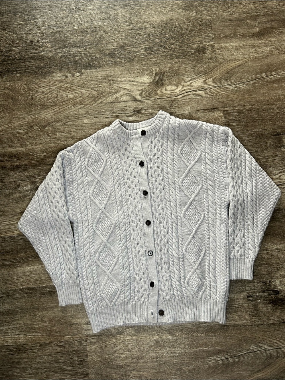 Aritzia Heritage Knit Cable Cardigan Size S Merino Wool Gray